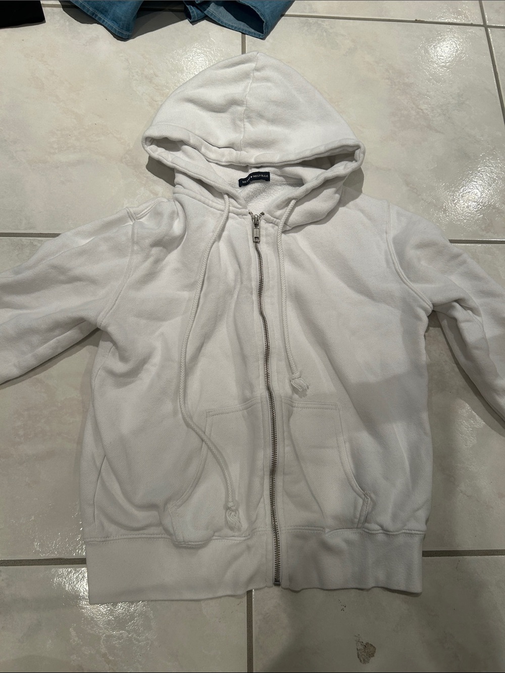 Brandy Melville White Zip-Up Hoodie Sweater
